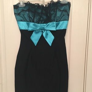Teal and black mini dress